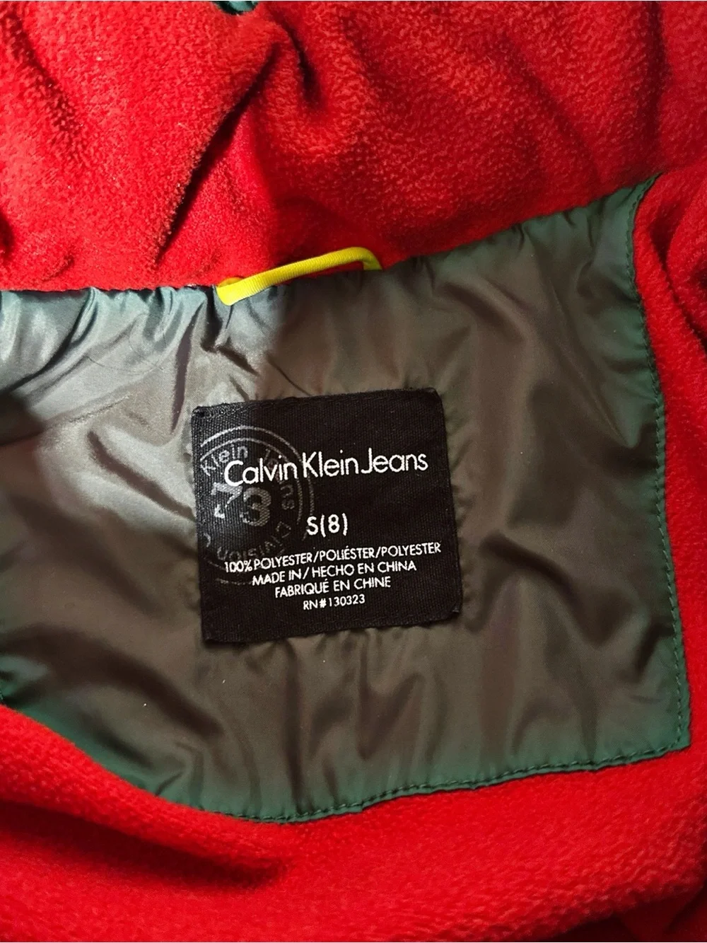 Calvin Klein Kids Gray Puffer Jacket with Red Hood Lining